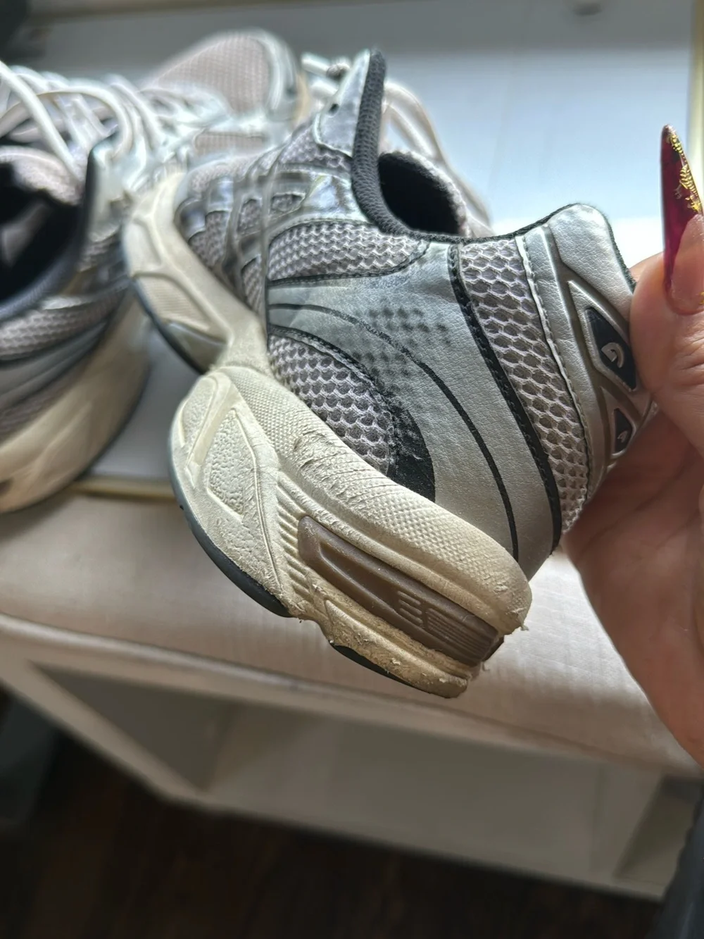 Asics Neutral Gray and Black Mesh Running Shoes